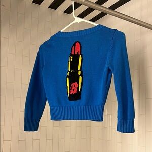 Vintage Betsey Johnson Blue Lipstick Cropped Cardigan Sweater  (size M)